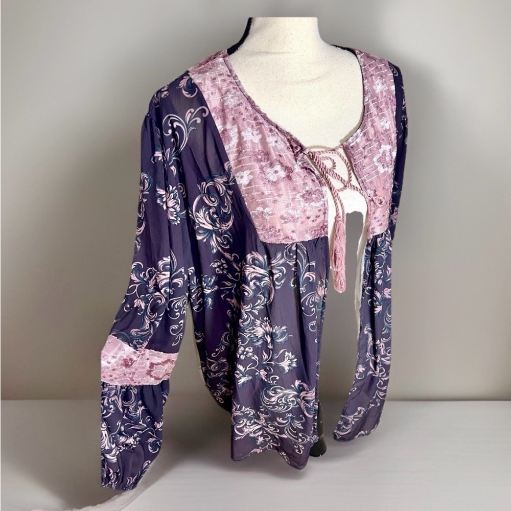 Women’s Boho Burnout Velvet Shirt 3x xxxl Kimono Tassel Hippie Whimsy Top Plus